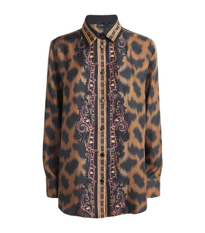 Etro Silk Animal Paisley-detail Shirt In Brown