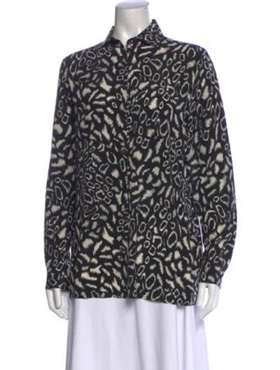 Pre-owned Etro Silk Animal Print Button-up Top In Black