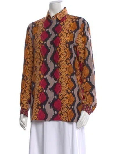 Pre-owned Etro Silk Animal Print Top In Brown