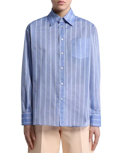 Etro Printed Silk And Striped Cotton-voile Shirt In Blue