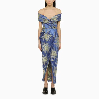Etro Silk-blend Cocktail Dress With Draping In Blu