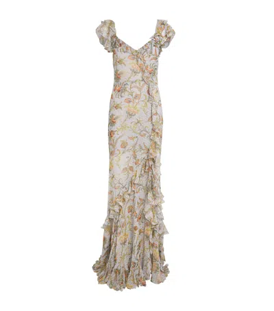 Etro Silk-blend Floral Maxi Dress In Neutral