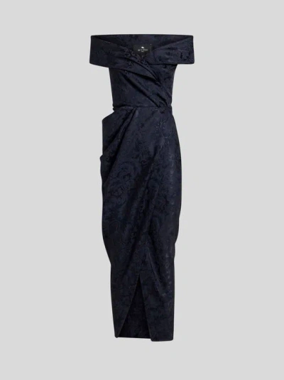 Etro , Silk-blend Jacquard Evening Dress, Woman, Blue, Size 48