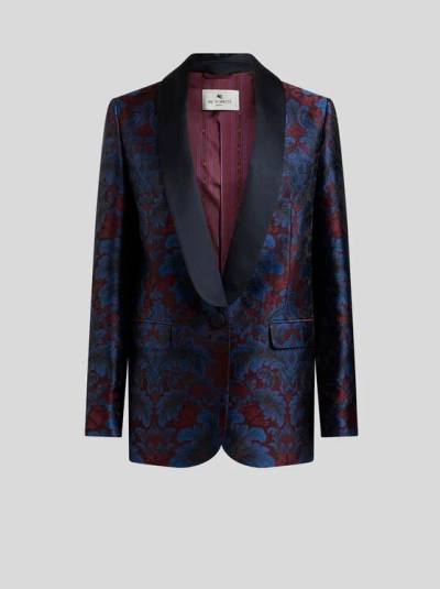 ETRO , SILK-BLEND JACQUARD JACKET, WOMAN, BLUE, SIZE 44