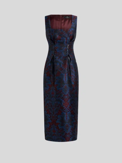 Etro , Silk-blend Jacquard Midi Dress, Woman, Blue, Size 48