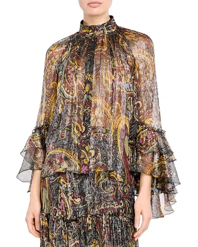 Etro Silk Blend Metallic Paisley Blouse In Brown