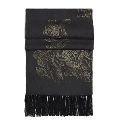 Etro Silk-blend Metallic Paisley Scarf In Black