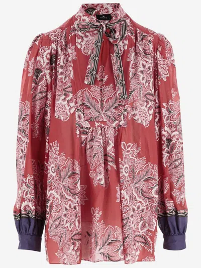 Etro Silk Blend Paisley Pattern Shirt In Rosso