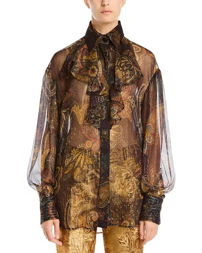 Etro Silk Blend Ruffle Front Shirt In Multi