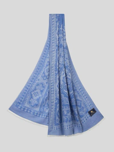 ETRO , SILK-BLEND SCARF WITH GEOMETRIC MOTIF, MAN, POWDER BLUE