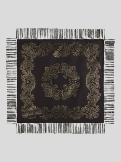 Etro , Silk-blend Scarf With Metallic Paisley Motif, Woman, Black