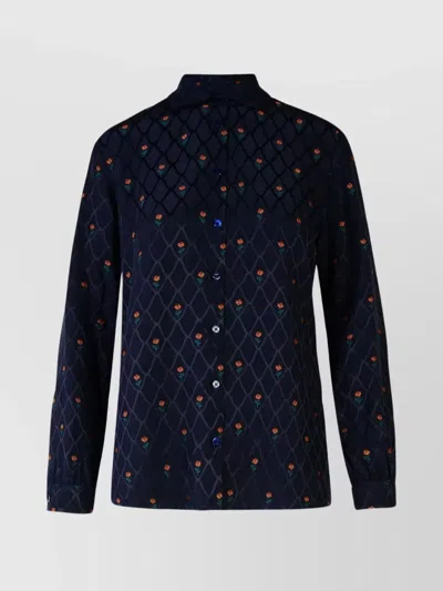 Etro Silk Blend Shirt With Cuff Buttons And Embroidery In Black