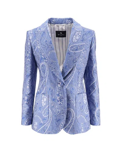 Etro Silk Blend Single-breasted Blazer In Blue