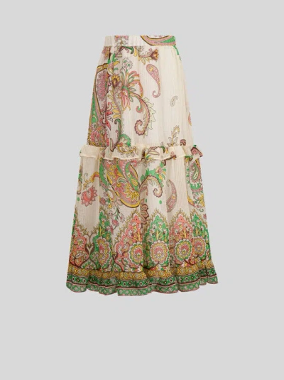 Etro Kids' Silk-blend Skirt With Paisley Print In Multicolour