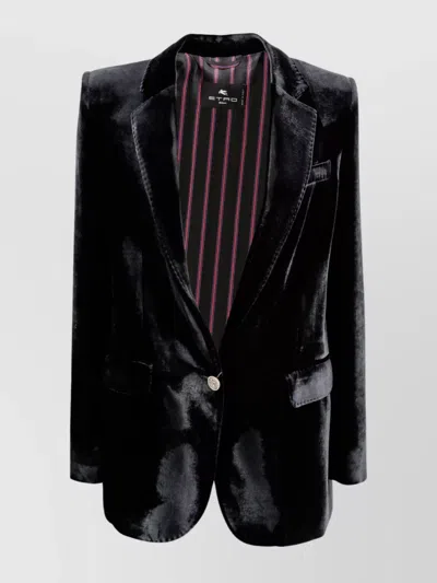 ETRO SILK-BLEND VELVET STRAIGHT-CUT JACKET WITH NOTCHED LAPEL