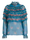 Etro Long-sleeve Ruffled Silk Top In Blue