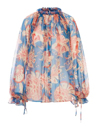 Etro Floral-print Silk-chiffon Peplum Blouse In Multi