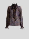 Etro , Silk Blouse With Paisley Foliage Motif, Woman, Black, Size 48 In Multi