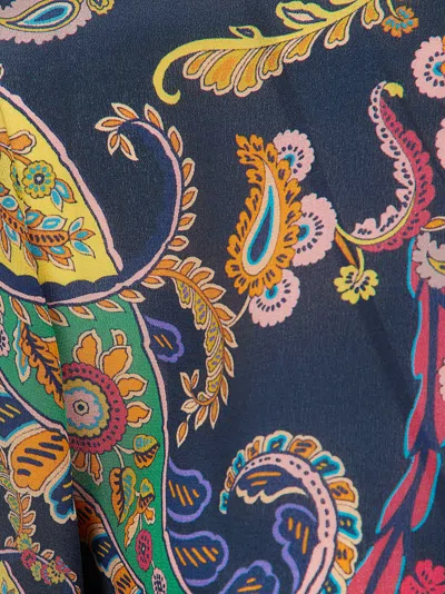 Etro Elegant Silk Blouse With Flared Sleeves And Crewneck Design In Blue