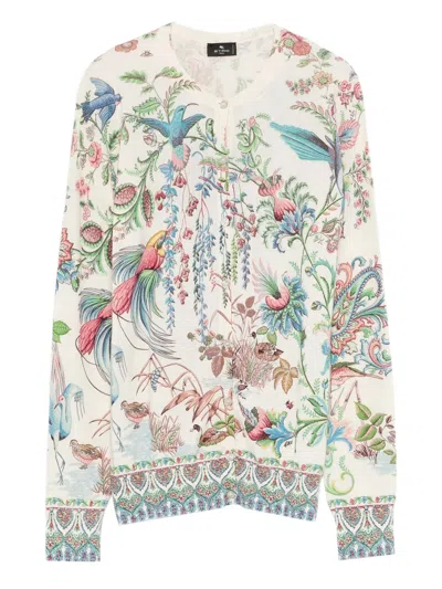 Etro Silk Cashmere Cardigan In White