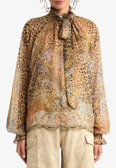 Etro Silk Chiffon Blouse With Silk Scarf In Brown