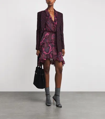 Etro Silk Chiffon Paisley Mini Dress In Burgundy