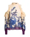Etro Silk Cold Shoulder Top In White Print