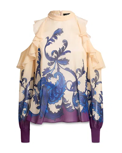 Etro Silk Cold Shoulder Top In White Print