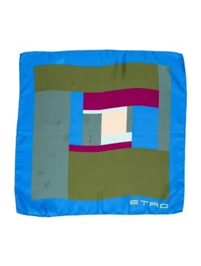 Pre-owned Etro Silk Colorblock Pattern Scarf In Blue