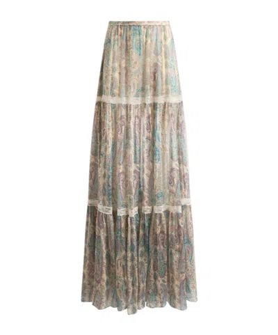 Etro Silk Crepon Maxi Skirt With Paisley Foliage Motif In Multi