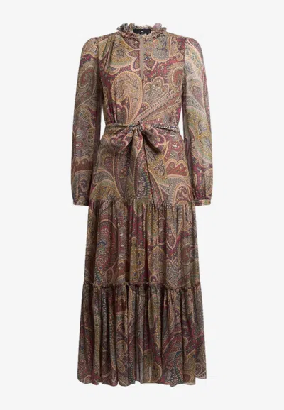 Etro Silk Crepon Paisley Midi Dress In Multi