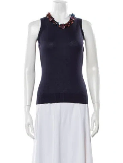 Pre-owned Etro Silk Crew Neck Top In Blue
