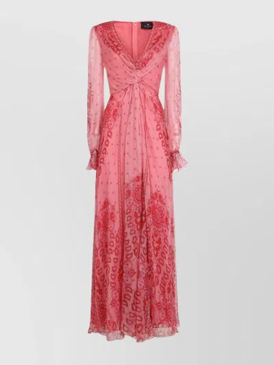Etro Silk Flared Dress Knot Detail In Pink