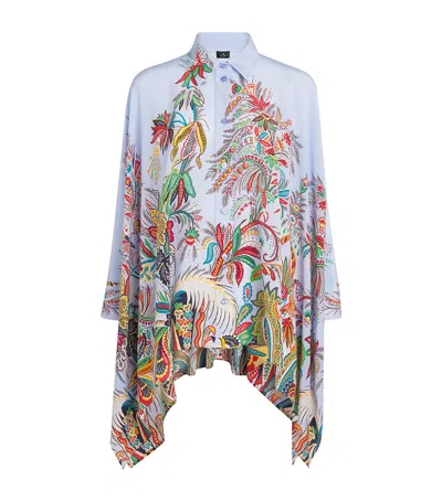 Etro Silk Floral Asymmetric Shirt In Blue
