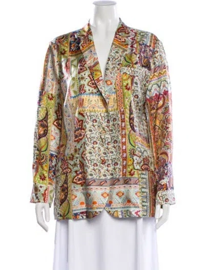 Pre-owned Etro Silk Floral Print Blazer In Blue