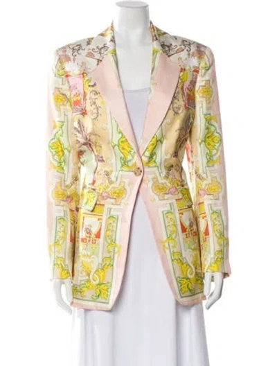 Pre-owned Etro Silk Floral Print Blazer In Yellow