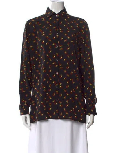 Pre-owned Etro Silk Floral Print Blouse In Black