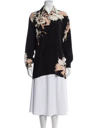 Pre-owned Etro Silk Floral Print Blouse In Black