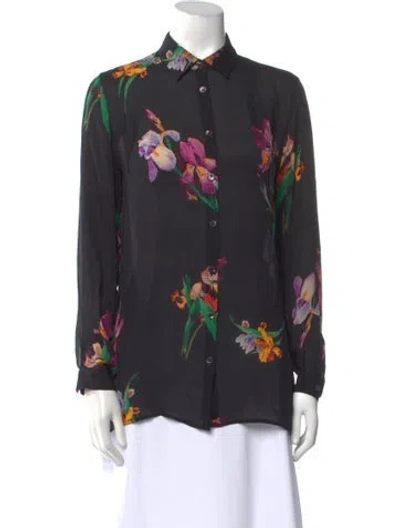 Pre-owned Etro Silk Floral Print Blouse In Black