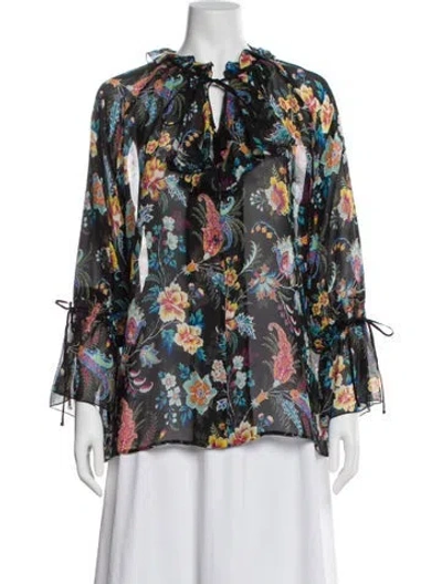 Pre-owned Etro Silk Floral Print Blouse In Black