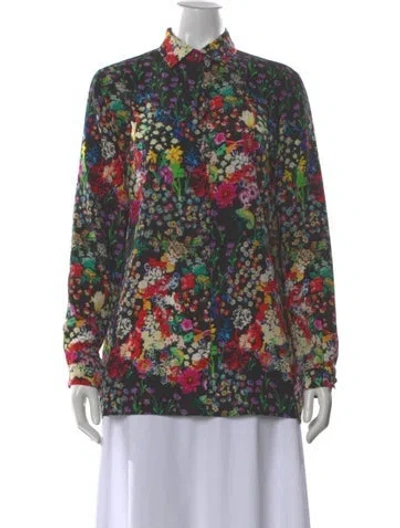 Pre-owned Etro Silk Floral Print Blouse In Black