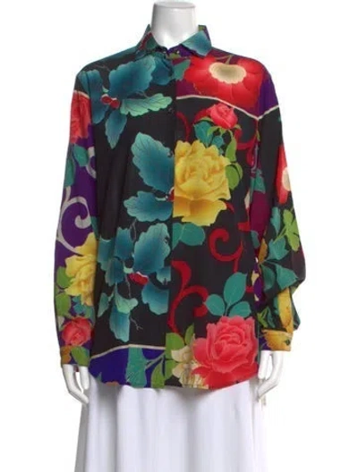 Pre-owned Etro Silk Floral Print Blouse In Black