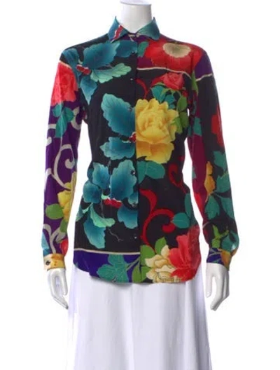 Pre-owned Etro Silk Floral Print Blouse In Black