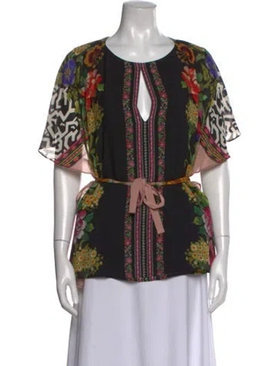 Pre-owned Etro Silk Floral Print Blouse In Black