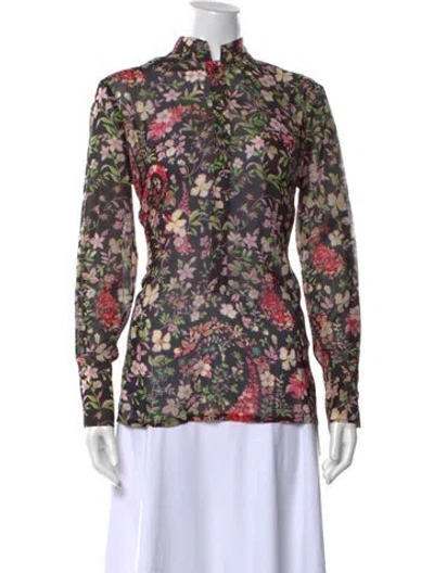 Pre-owned Etro Silk Floral Print Blouse In Black