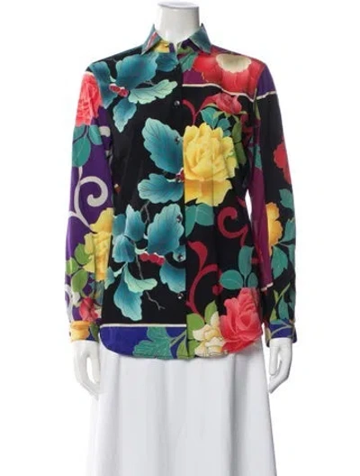 Pre-owned Etro Silk Floral Print Blouse In Black