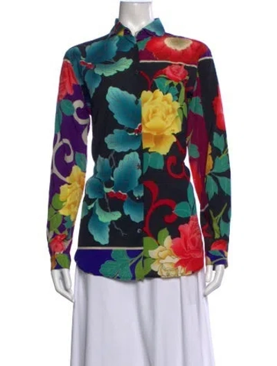 Pre-owned Etro Silk Floral Print Blouse In Black