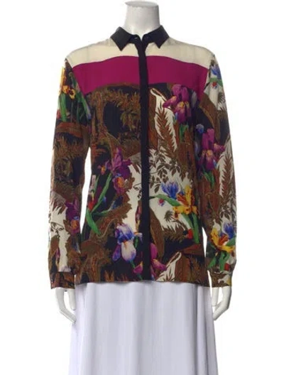 Pre-owned Etro Silk Floral Print Blouse In Black