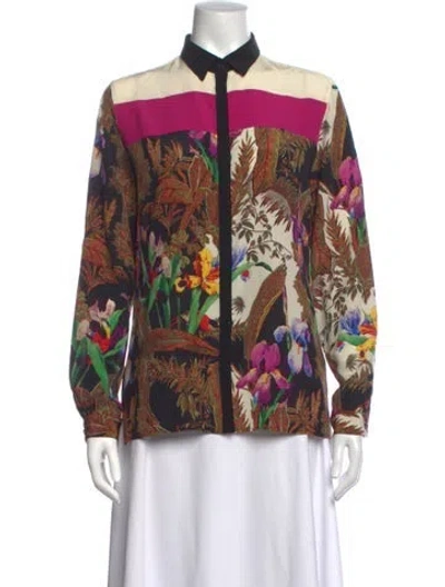 Pre-owned Etro Silk Floral Print Blouse In Black