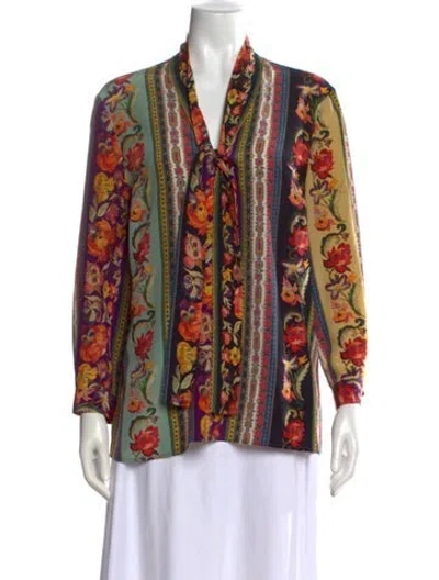 Pre-owned Etro Silk Floral Print Blouse In Black/blue/neutrals